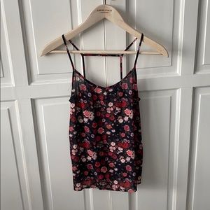 Sheer flower print thin-strap tank